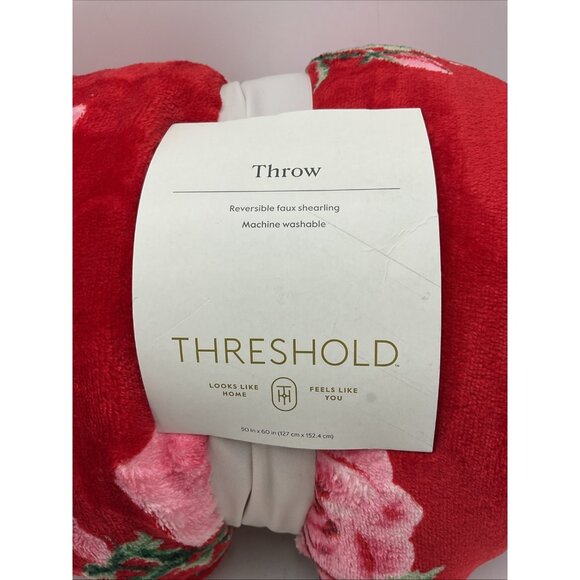 Threshold Throw Blanket Red With Pink Flowers 50 In X 60 In - Picture 2 of 4